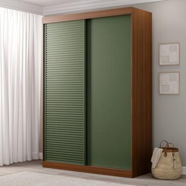 Imagem de Guarda-roupa Solteiro 2 Portas 1 Porta Ripada Samambaia Cabecasa Freijó/Verde
