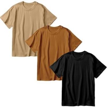 Imagem de Kit 3 Camisetas Oversized Masculina Algodão Premium Lisa Moda Streetwear-Masculino