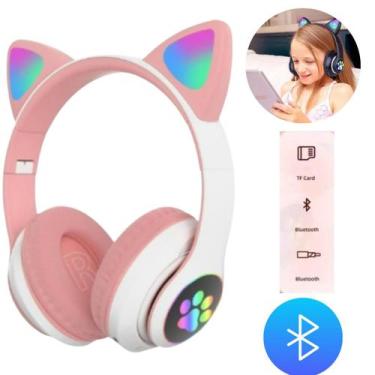 Imagem de Fone Sem Fio Infantil Gatinho Rosa Luzes Orelhas Gatinho Garantia Nf -