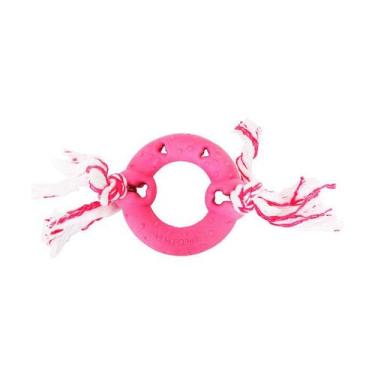 Imagem de Brinquedo Furacão Pet Anel de Borracha Maciça Rosa com Corda para Cães