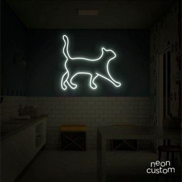 Imagem de luminaria letreiro Neon Led Gato 90x80 luminoso decoração p/ selfie - 