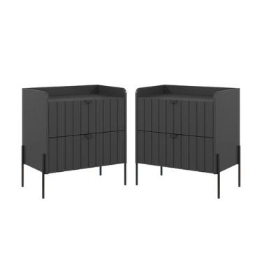 Imagem de kit 2 mesa de cabeceira classico pé de ferro preto industrial 2 gaveta