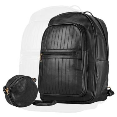Imagem de Mochila Bolsa Feminina Couro Envernizado + Bolsa Transversal Oval Pret
