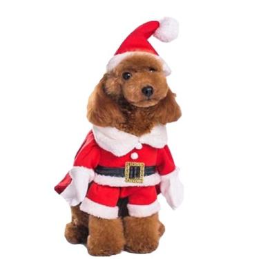 Imagem de NACOCO Fantasias de Natal para animais de estimação terno para cachorro com boné Papai Noel moletom com capuz para cães gatos fantasias de Natal (vermelho, 3GG)