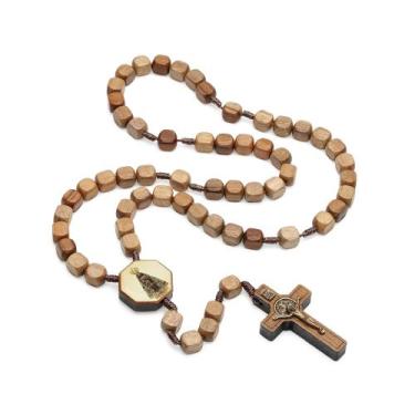 Imagem de Terço Nossa Senhora Aparecida Madeira Quadrada 10mm LANÇAMENTO - Santa