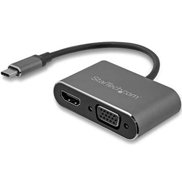 Imagem de StarTech.com Adaptador USB C para VGA e HDMI – Alumínio – Adaptador USB-C multiporta – Cabo integrado de 15,24 cm (CDP2HDVGA)