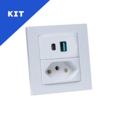 Imagem de Kit Espelhos de Tomadas Duplo Reto 1Tom 10A 2Usb 9.0A 1tipoC - CONNECT