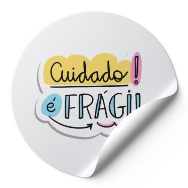 Imagem de 120 Etiquetas Auto Colante Adesivos Redondos Cuidado É Frágil Fundo Br