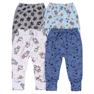 Imagem de Kit 4 calças de bebê estampadinhas pé reversível - Era Uma Vez, P