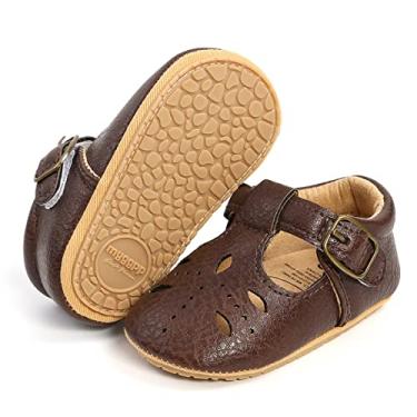 Imagem de E-FAK Sapatos femininos Mary Jane Sapatilhas antiderrapantes sola de borracha macia infantil First Walkers Princess Dress Shoes, 05 marrom escuro, 0-6 meses