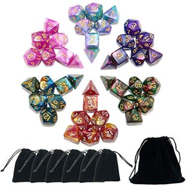 Imagem de SmartDealsPro 6 x 7 Sets (42 pcs) Glitter Polyhedral Dice Sets with Pouches for DND RPG MTG Dungeon and Dragons Table Board Roll Playing Games D4 D8 D10 D12 D20 (6 Sets)