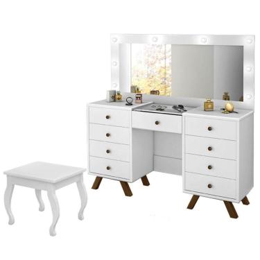 Imagem de Penteadeira 9 Gavetas Com Banqueta Cristal Branco