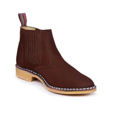 Imagem de Bota Botina Country em Couro Masculino Cano Médio Elástico Resistente 