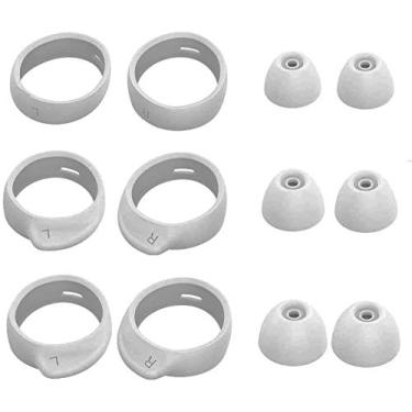 Imagem de JNSA 12 peças de pontas grandes e pontas de orelha compatíveis com Galaxy Buds/Galaxy Buds+, 3 pares de tampas de silicone e 3 pares de pontas de asa de ponta, P/M/G 3 tamanhos, prata WT