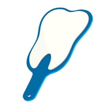 Imagem de Espelho de Mão Azul Toucador Formato de Dente p/ Dentista - MoreLe