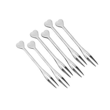 Imagem de Garfos para Petiscos Aço Inox Coração 06 Peças - Unyhome