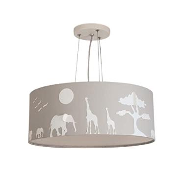 Imagem de Lustre Pendente Safari Savana Cúpula Tecido 40x15cm Cor: Cinza