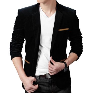 Imagem de Terno de veludo casual masculino jacet um botão clássico casaco de negócios fino blazer terno jacets, preto, xl