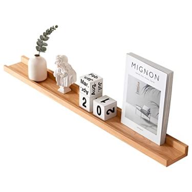 Imagem de Prateleiras de parede flutuantes de madeira de borda em relevo HOMWOO, prateleira de parede de madeira maciça de pecan para casa, sala de estar, quarto, banheiro, escritório, Natural, 35inches