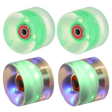 Imagem de PATIKIL Rodas de skate iluminadas 60 x 45 mm, pacote com 4 rodas de skate de poliuretano 78A com rolamentos para substituição de patinação de duas fileiras de cruzeiro ao ar livre, verde