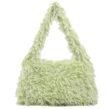 Imagem de Bolsa Hobo de Ombro Fofo e Bolsa Feminina Y2K Fuzzy Soft Plush Underarm Tote Bag, Verde claro