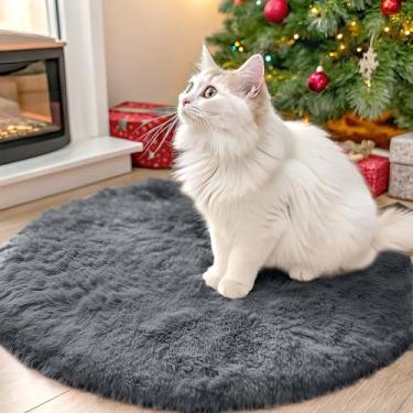 Imagem de OLANLY Tapetes redondos cinza para quarto – Lavável na máquina, tapetes circulares de 60 cm para sala de estar, tapete felpudo macio e fofo para meninas e meninos, quartos de berçário, dormitórios