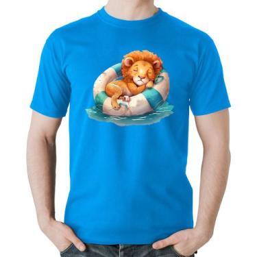 Imagem de Camiseta Algodão Leãozinho Relaxando Na Piscina - Foca na Moda, Azul, 