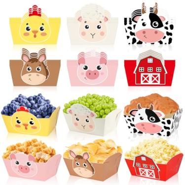 Imagem de Naozinebi Pacote com 24 bandejas descartáveis de papel para comida de fazenda com tema de animais, decorações de festas de aniversário, lanches, bandeja de servir para chá de bebê, utensílios de mesa,