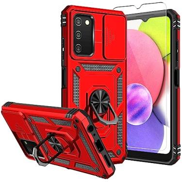Imagem de Capa para Samsung A03S, capa para celular Galaxy A03S, com protetores de tela e capa para câmera, [grau militar] Capa testada em queda de 5 pés com suporte magnético capa protetora para Samsung Galaxy A03S, vermelho TC-Red