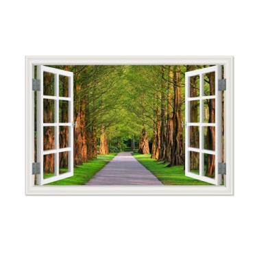 Imagem de FLUCK Impressão em tela arte de parede vista de janela árvore verde no parque estrada natureza fotografia realismo paisagem cênica colorida multicolorida sala de estar decoração de parede 20x30 cm