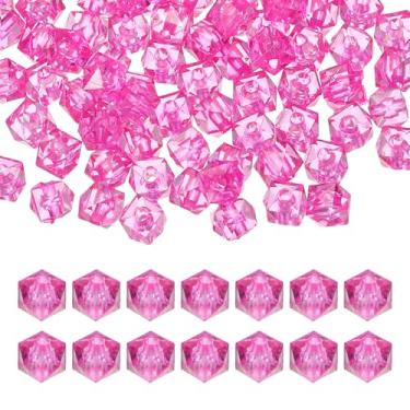 Imagem de PATIKIL Contas facetadas de cubo acrílico de 10 mm, 200 peças de contas quadradas de diamante espaçadoras soltas para fazer joias, pulseira, colar, brincos, sinos de vento, artesanato, rosa vermelha