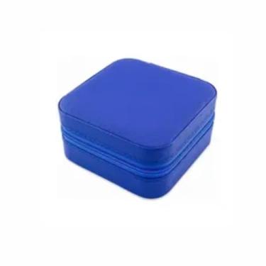 Imagem de Porta Jóias Estojo Portátil em Couro com Zíper para Jóias, Maquiagem e Viagem Original C/Nota Fiscal (Azul Marinho)