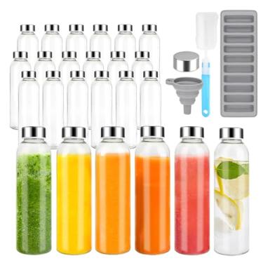 Imagem de Zukro Garrafas de vidro para suco com tampas para suco de 510 g, garrafas de água de vidro transparente reutilizáveis com tampa hermética de aço inoxidável para geladeira, 100% à prova de vazamento
