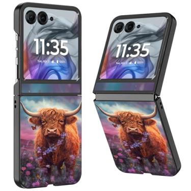 Imagem de WZCJDHMJ Capa para Motorola Razr 2025/2024, fina, fina, rígida, policarbonato, antiarranhões, capa protetora à prova de choque para Moto Razr 50-lavanda e vaca