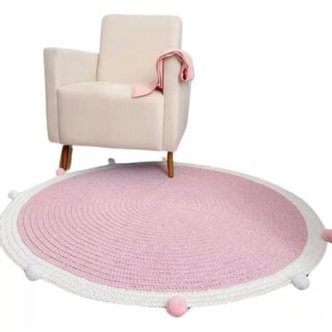 Imagem de Tapete quarto infantil menina rosa e off - Crochê Lua