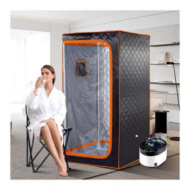 Imagem de ZONEMEL Sauna a vapor portátil tamanho completo, spa pessoal para casa, vaporizador de 4 litros de 1600 watts com controle remoto, temporizador, cadeira dobrável (86 cm x L 86 cm x A 166 cm, borda laranja)