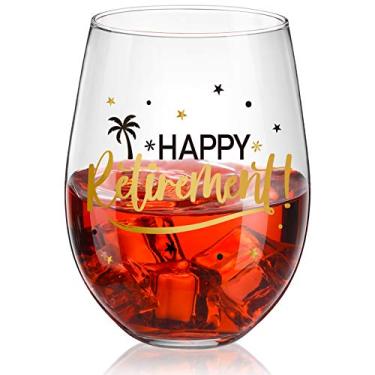 Imagem de Taça de vinho sem haste Happy Retirement, copo de cristal de aposentadoria preto e dourado copo de vinho presente para mulheres homem amigo aposentadoria decorações de festa, 500 ml sem haste