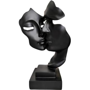 Imagem de Yahu Lando Escultura de beijo de casal, ornamentos de estátua de resina pensador preto, estatueta de arte abstrata Silence is Gold, esculturas de estilo abstrato, decorações de mesa de sala de estar