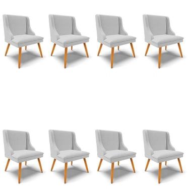Imagem de Kit 8 Cadeiras Estofadas Para Sala De Jantar Pés Palito Lia Linho Cinza - Ibiza