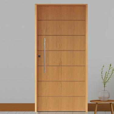 Imagem de Kit Porta De Madeira Pivotante 210X72Cm Batente 14Cm Fechadura 803 Rolete Externa Mescla Lisa Imbuia