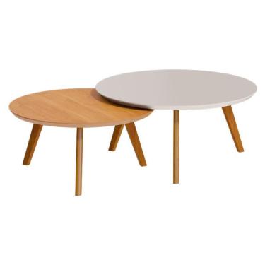 Imagem de Kit Mesa De Centro Ambiente Classic Redonda Off White Nature - Imcal