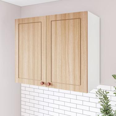 Imagem de Armário Aéreo 2 Portas 80 Cm Pérola Yescasa Branco/carvalho