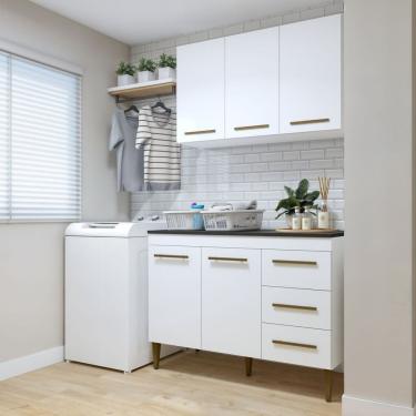 Imagem de Lavanderia Modulada Armário Aéreo E Balcão Brasilia Branco