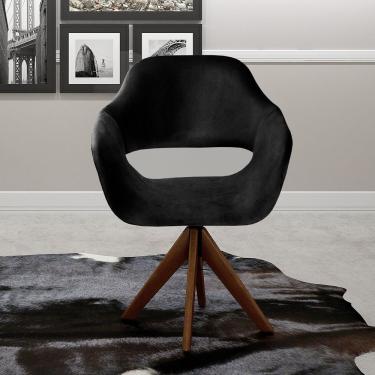 Imagem de Poltrona Decorativa Zara Pé Giratório De Madeira Sala Recepção Preto