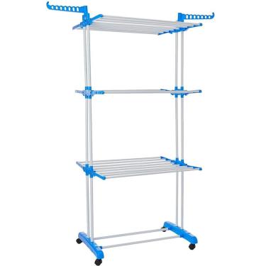 Imagem de Varal De Chão 3 Andares Retrátil Dobrável Aço Inox Com Rodas