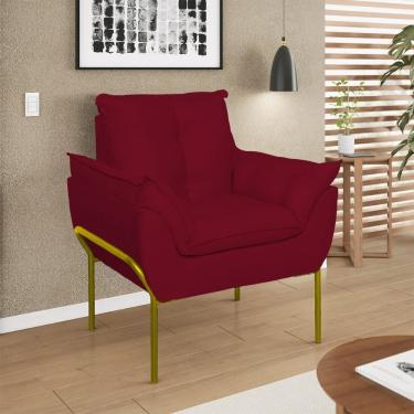 Imagem de Poltrona Decorativa Luxo Recepção Clínica Estética Dourado Vermelho