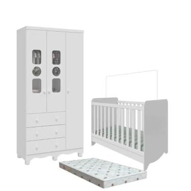Imagem de Quarto Bebe Berço e Guarda Roupa Dorabelly Dyte 3Pt MDF  + colchão