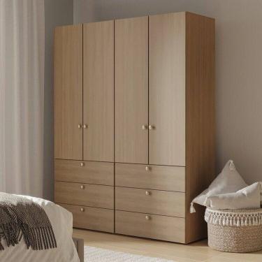 Imagem de Guarda-roupa 2 Módulos 4 Portas 6 Prateleiras 6 Gavetas Frame Cabecasa madeiramadeira Acácia