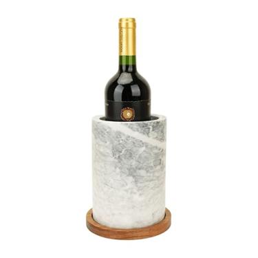 Imagem de Spiretro Adega Refrigerada Em Mármore Branco Com Base Madeira De Acácia, 12,7 Cm Diâmetro, 18,7 Altura, Elegante Fundo Veludo Natural, Acolchoada Macia Para Proteger As Mesas