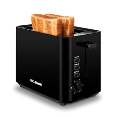 Imagem de NIKLEMON Torradeira Pequena De 2 Fatias, Mini Com Aberturas Largas Para Bagels, 6 Configurações Tostagem, Funções Cancelamento/Descongelamento/Reaquecimento, Pão 10X10 Cm, Preta